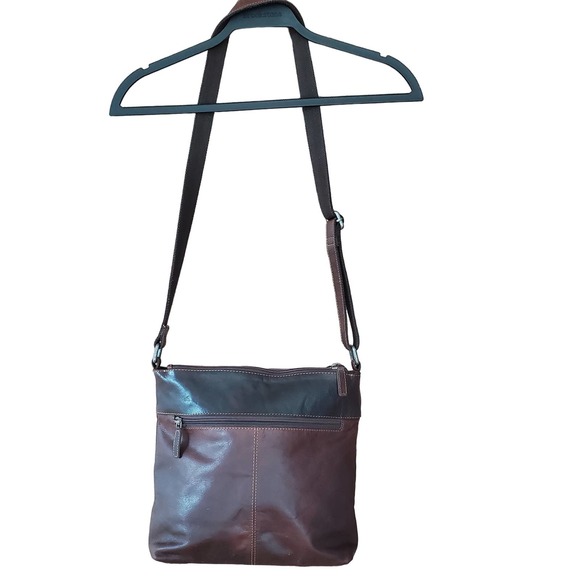 Jack Georges Voyager Zipper Leather Hobo Crossbody #7832 Square Med Bag Brown - Picture 2 of 13